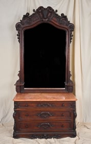 ROCOCO REVIVAL AMERICAN BLACK WALNUT MARBLE TOP LADIES CHEST