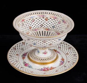 DRESDEN RETICULATED COMPOTE and UNDERPLATE