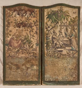 PAIR (19thc) DECOPAGE & HANDPAINTED ENGRAVINGS