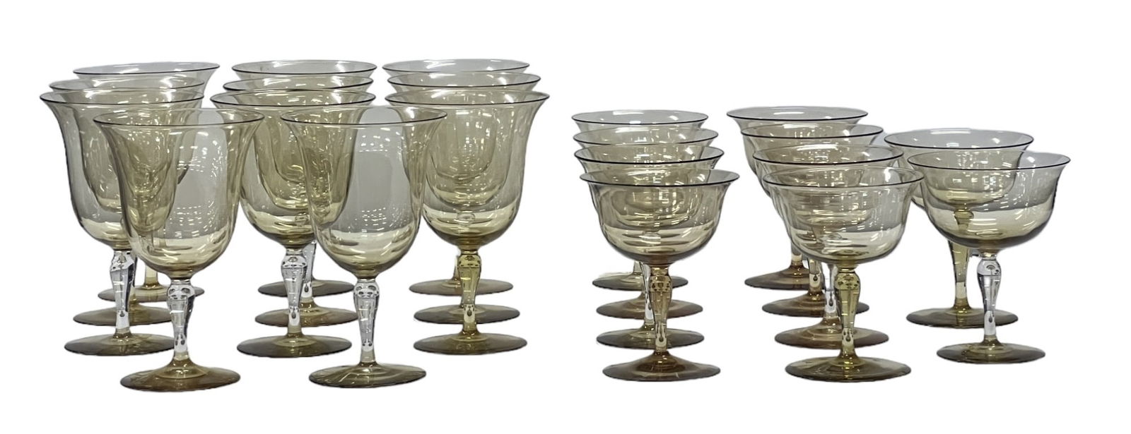 GROUPING OF LIGHT YELLOW AMBER BALUSTER GLASSES (1 of 6)