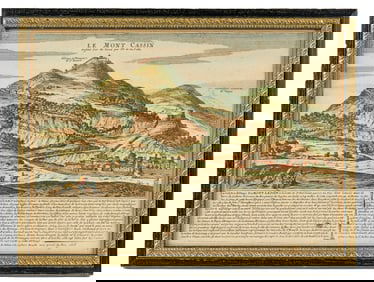 1705 HAND COLORED ETCHING of MOUNT CASSIN