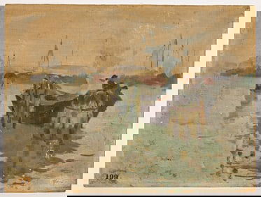 EARLY (20th c) SIGNED OIL on BOARD - Bay of Naples