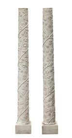 PAIR of CARVED ITALIAN CARRARA MARBLE COLUMNS
