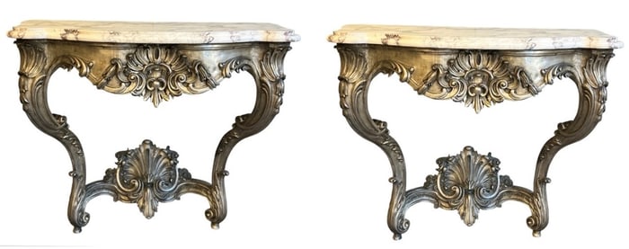 PR (20thc) SOLID CAST BRONZE CONSOLE TABLES