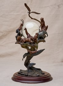 BRONZE GUARDIANS OF THE WORLD CRYSTAL BALL STAND
