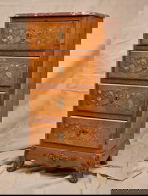 FRENCH MARBLE TOP MARQUETRY SECRETAIRE A ABATTANT