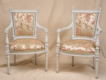 PAIR of LOUIS XVI STYLE CARVED ARMCHAIRS