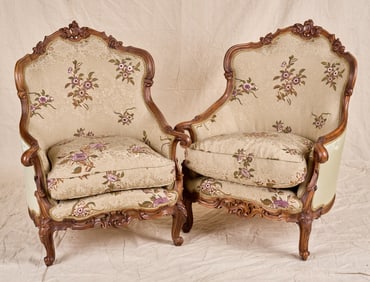 PAIR of FRENCH WALNUT BERGERES CHAIRS c.1900