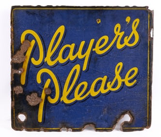 (2) SIDED PLAYERS PLEASE ENAMELED TOBACCO  SIGN