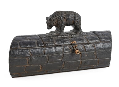 CARVED & PAINTED LOG FORM BOX with BLACK BEAR