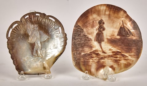 FISHERMAN & SEA MAIDEN CARVED in ABALONE
