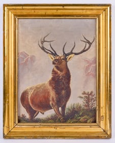 (19th c) PAINTING of a TWELVE POINT ELK