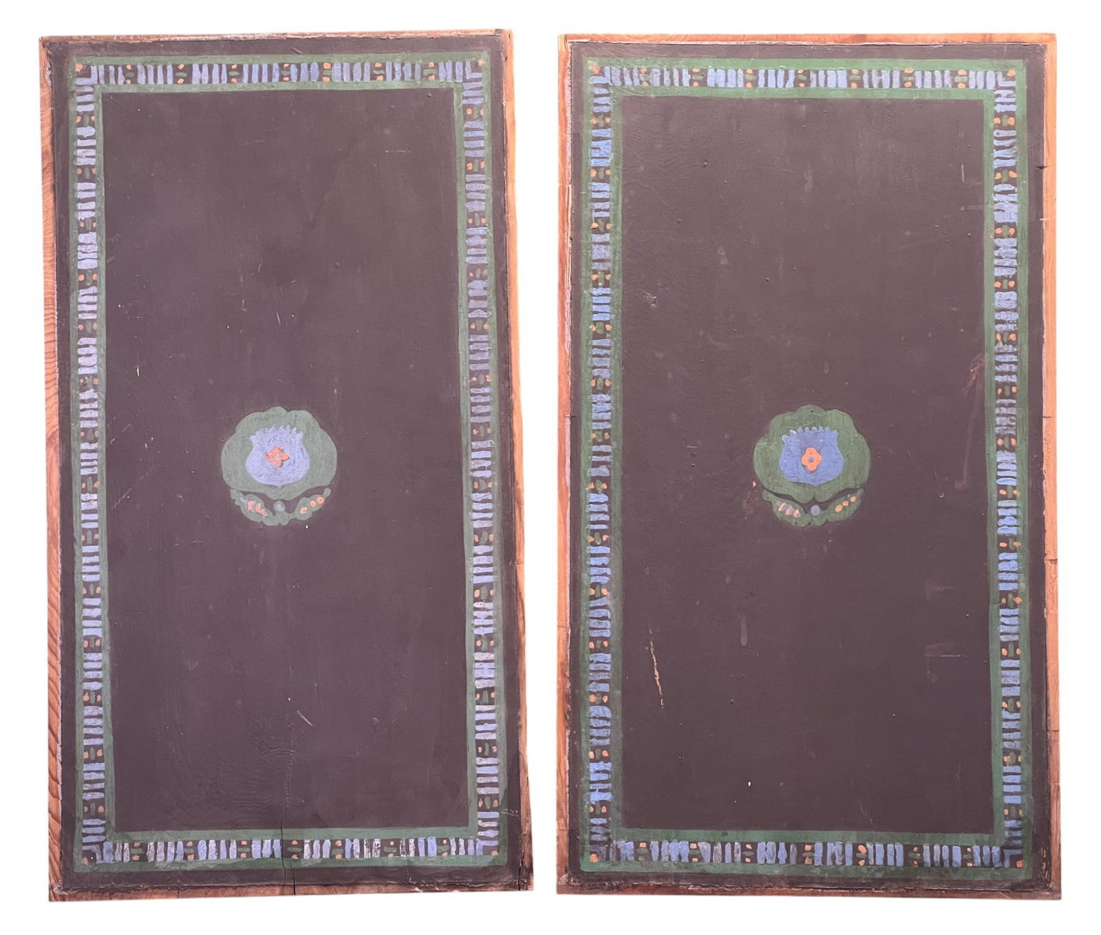 PANELS from J. ROCKEFELLER SEAL HARBOR ESTATE: Painted architectural panels salvaged from "The Eyrie", John D. Rockefeller's summer home in Seal Harbor, ME. 24 1/2 x 13 1/2 inches. Condition: Good, small split to (1) corner. Temp No 8467