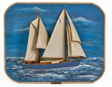 (Mid 20th c) DIORAMA of A SCHOONER at SEA