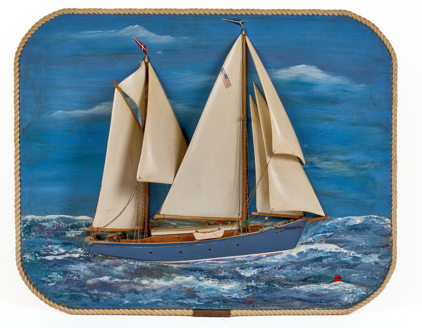 (Mid 20th c) DIORAMA of A SCHOONER at SEA (1 of 14)