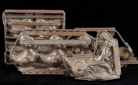 (4) HINGED, CLAMPED & BANDED CHOCOLATE MOLDS