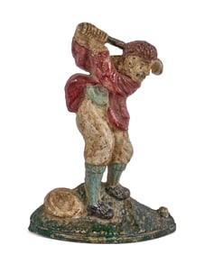 EARLY (20th c) PAINTED CAST IRON GOLFER DOORSTOP