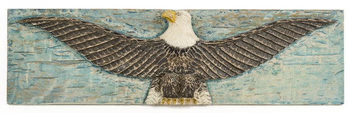 CARVED and PAINTED WOODEN PLAQUE of MAINE ORIGIN