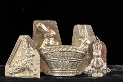 (5) EASTER BUNNY & EASTER BASKET CHOCOLATE MOLDS