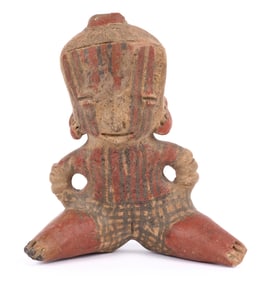 PRE COLUMBIAN SEATED EARTHENWARE FIGURE