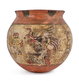 PRE COLUMBIAN PAINT DECORATED TERRACOTTA  POT