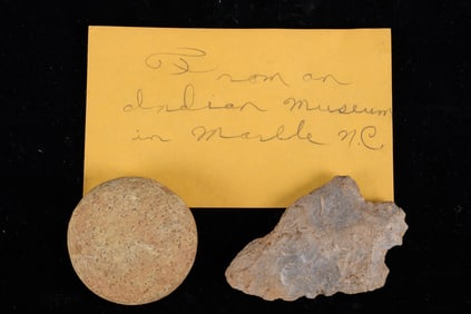 NATIVE AMERICAN ARROWHEAD & DISCOIDAL STONE