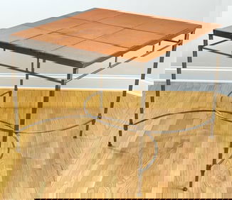 DESIGNER QUALITY BRUSHED STEEL & TILE DINING TABLE