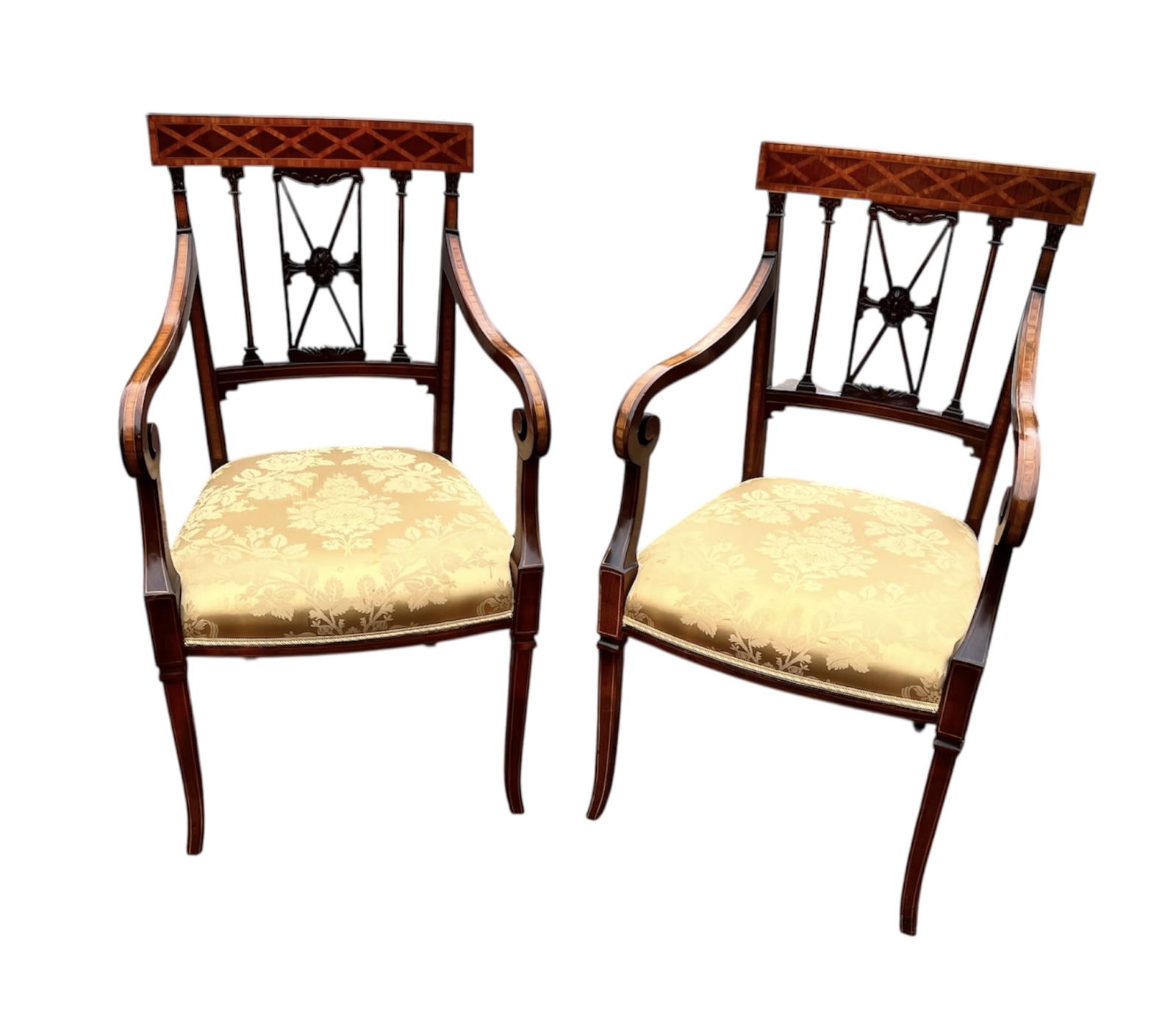 PAIR of CARVED & INLAID REGENCY ARMCHAIRS (1 of 11)