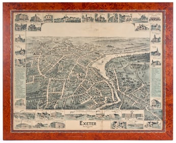 1896 BIRDSEYE VIEW of EXETER, NEW HAMPSHIRE