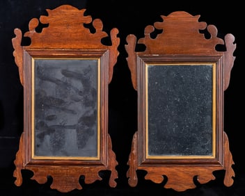 PAIR DIMINUTIVE CARVED & GILT CHIPPENDALE MIRRORS