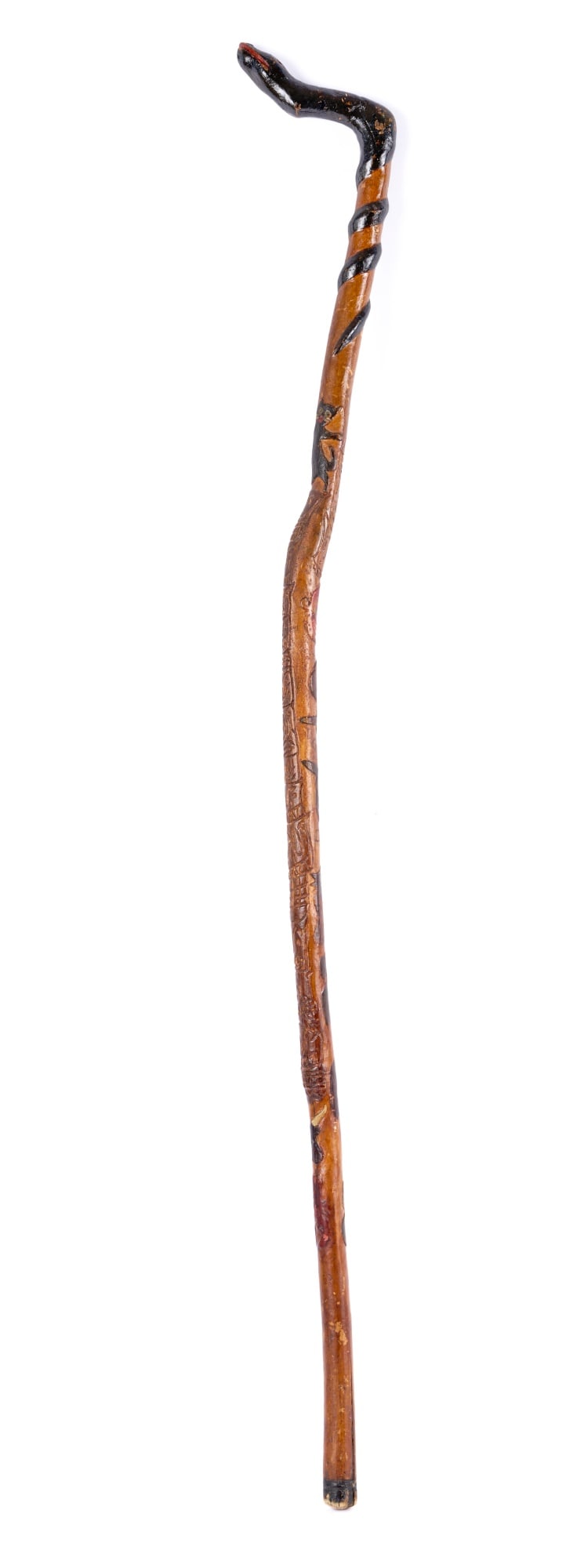 (20th c) CARVED & PAINTED FOLK ART WALKING STICK (1 of 9)
