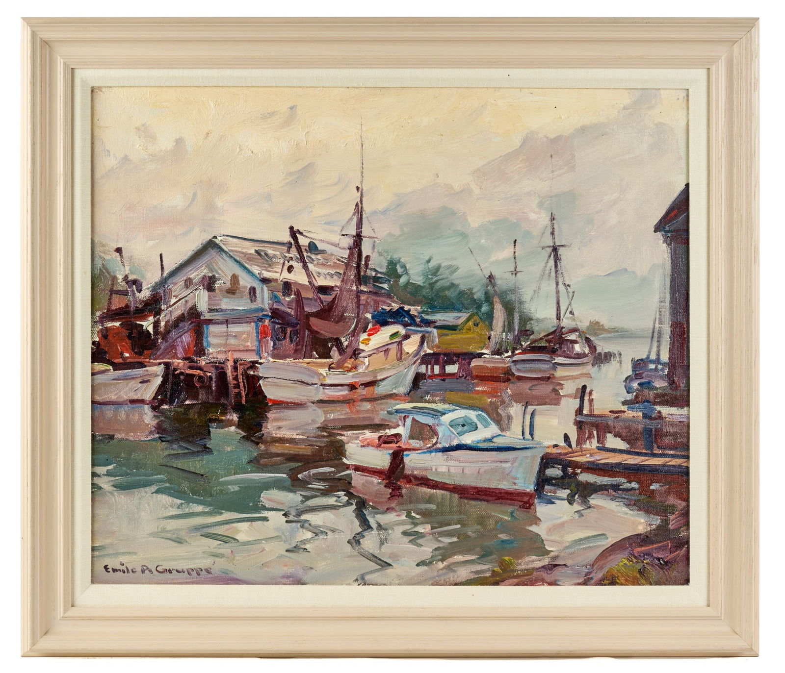 EMILE GRUPPE (1896-1978) "SHRIMP HOUSE": Oil on canvas. Signed bottom left. Titled verso. Framed 25 1/4 x 29 1/4 inches. Condition: Good. Temp No 7557