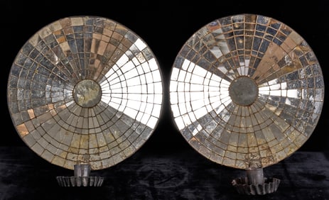 Pair of (19th c) MIRROR-BACK TIN WALL SCONCES