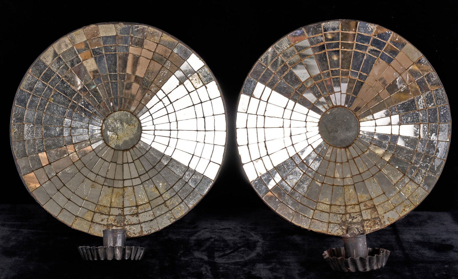 Pair of (19th c) MIRROR-BACK TIN WALL SCONCES (1 of 6)