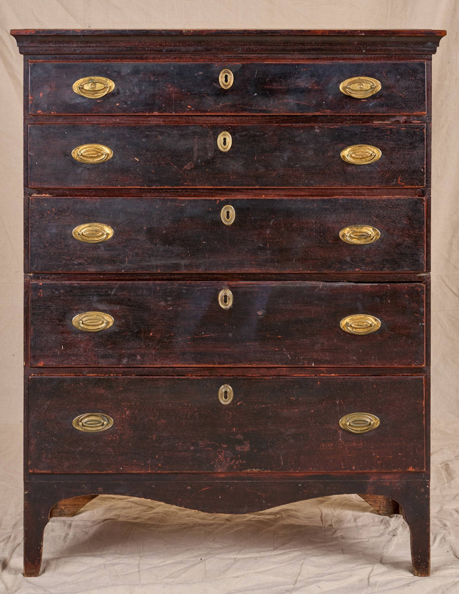 (18th c)HEPPLEWHITE TALL CHEST OLD PAINTED SURFACE