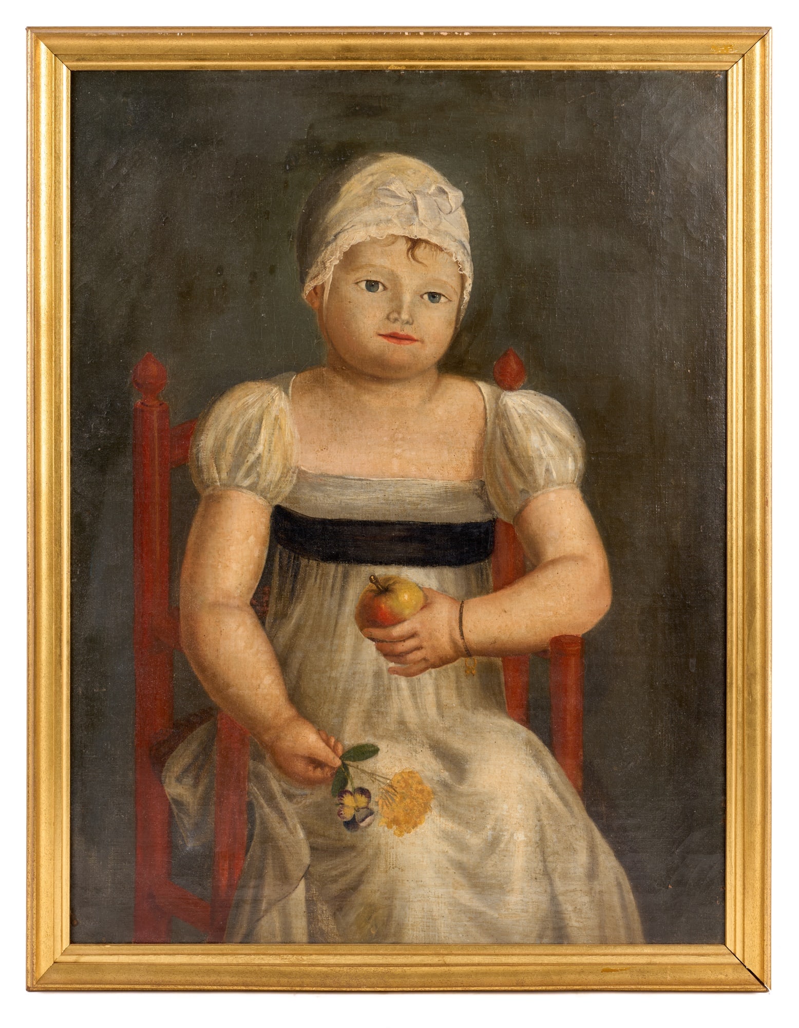 (19th c) AMERICAN SCHOOL PORTRAIT of a YOUNG GIRL (1 of 9)
