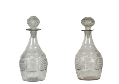 (2) SIMILAR EARLY AMERICAN PRESSED GLASS DECANTERS