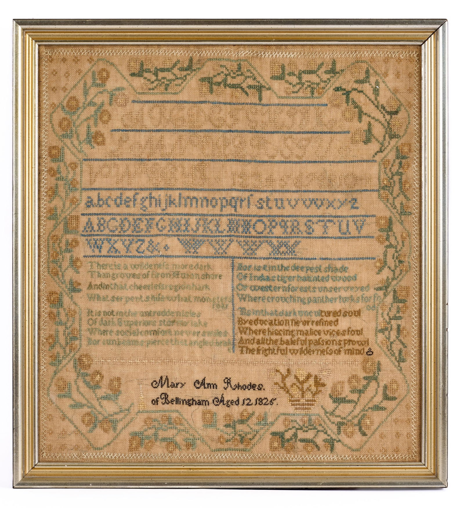 MARY ANN RHODES (BELLINGHAM) 1825 SAMPLER (1 of 10)
