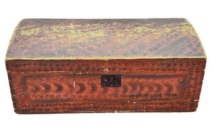PAINT DECORATED DOME TOP CHEST DATED 10/13/1821