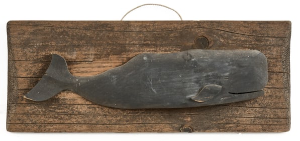 CARVED & PAINTED SPERM WHALE MOUNTED to BOARD