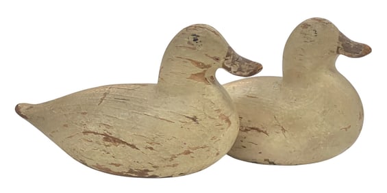 PAIR of MINIATURE (20th c) CARVED & PAINTED DUCKS