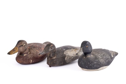 (3) ANTIQUE CARVED and PAINTED WORKING DECOYS