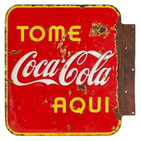 RARE (2) SIDED COCA COLA TOME AQUI PORCELAIN SIGN