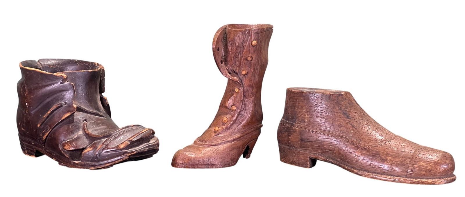 (3) EARLY (20th c) CARVED MINIATURE SHOES (1 of 7)