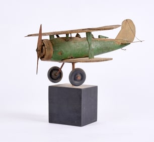 EARLY (20th c) PAINTED FOLK ART BIPLANE MODEL