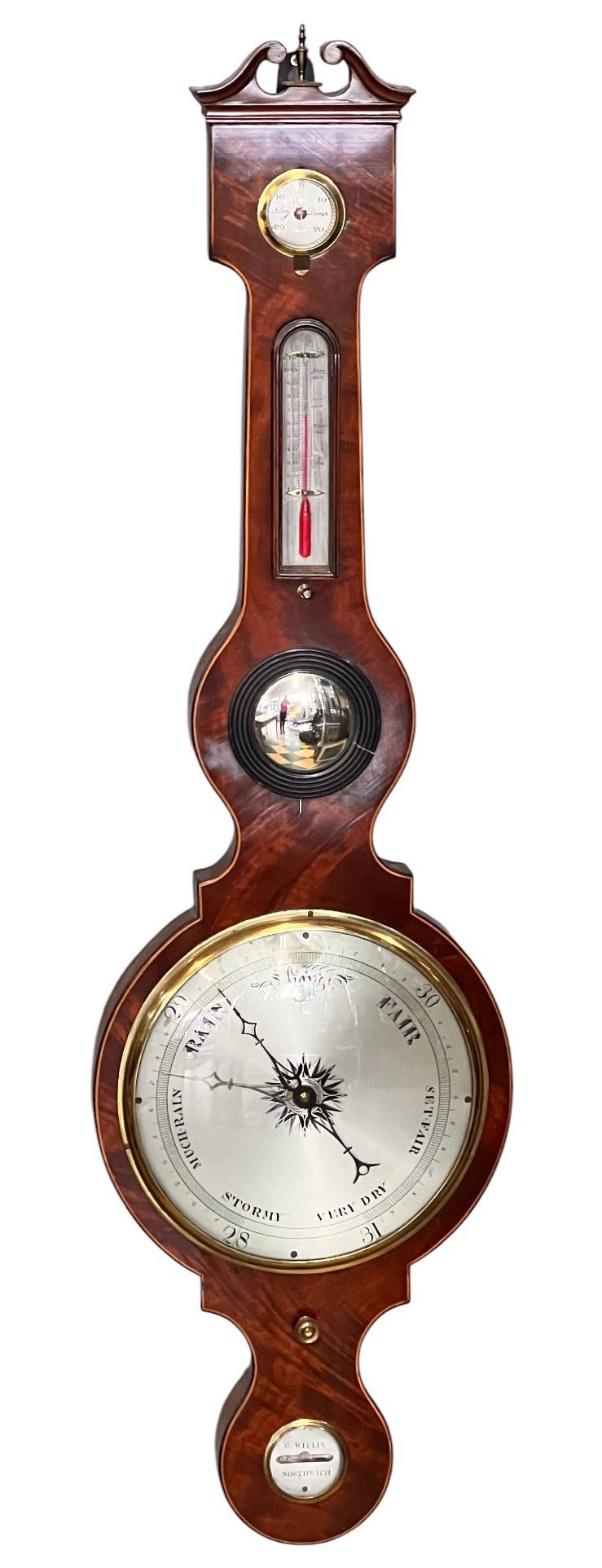 MAHOGANY WHEEL BAROMETER by G. WILLIS of NORTHWICH (1 of 7)