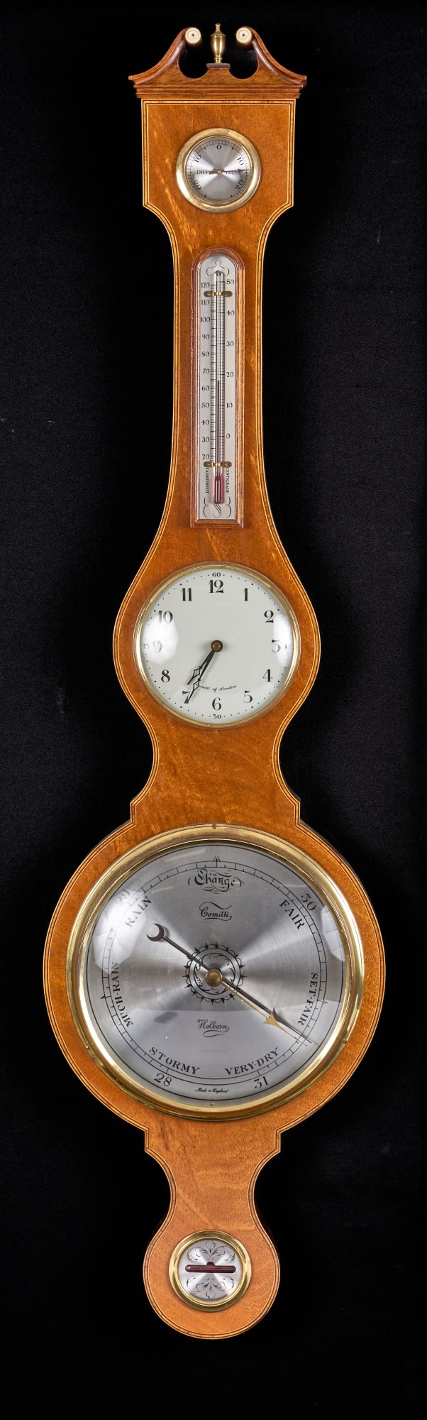 HOLBORN WHEEL BAROMETER with CLOCK made in ENGLAND (1 of 9)