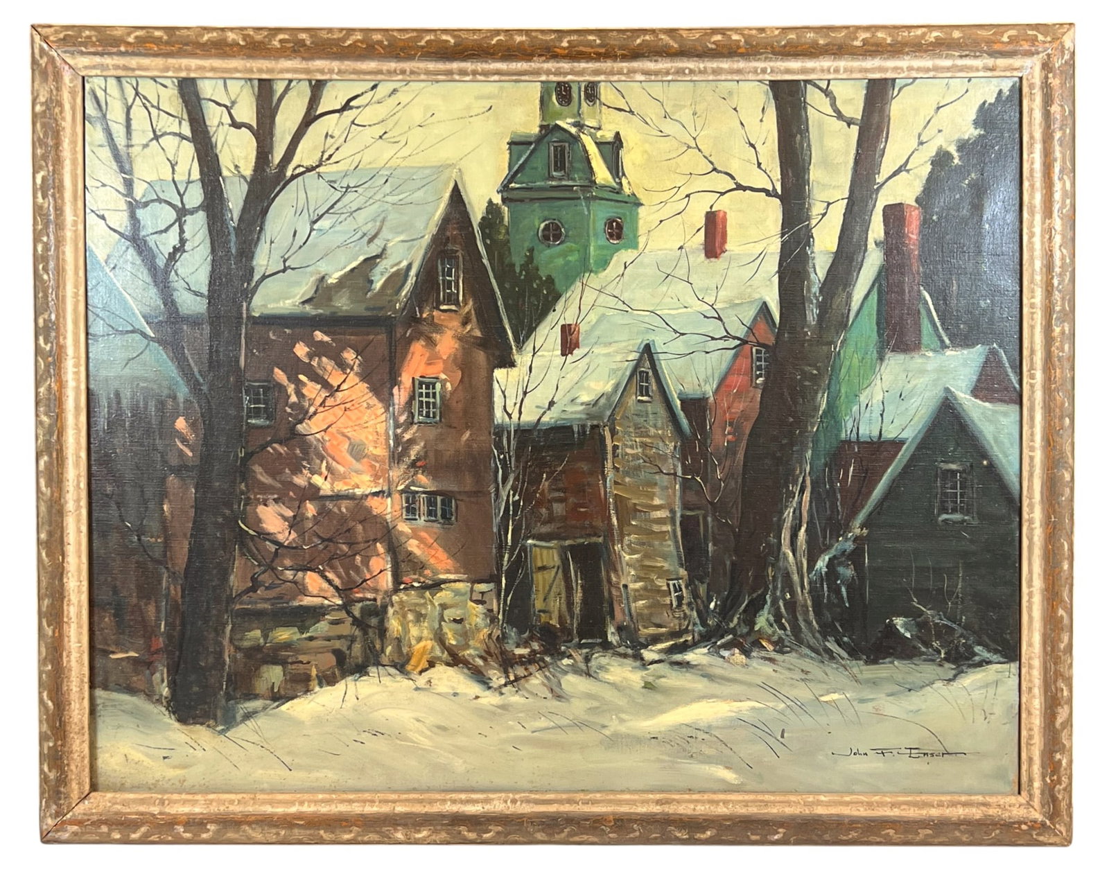 JOHN F. ENSER (1898-1968): "Vermont Village" oil on canvas 27 x 35 inches. signed and titled verso. framed 31 x 38 1/2 inches (overall) Condition: Good Temp No 8493Vose