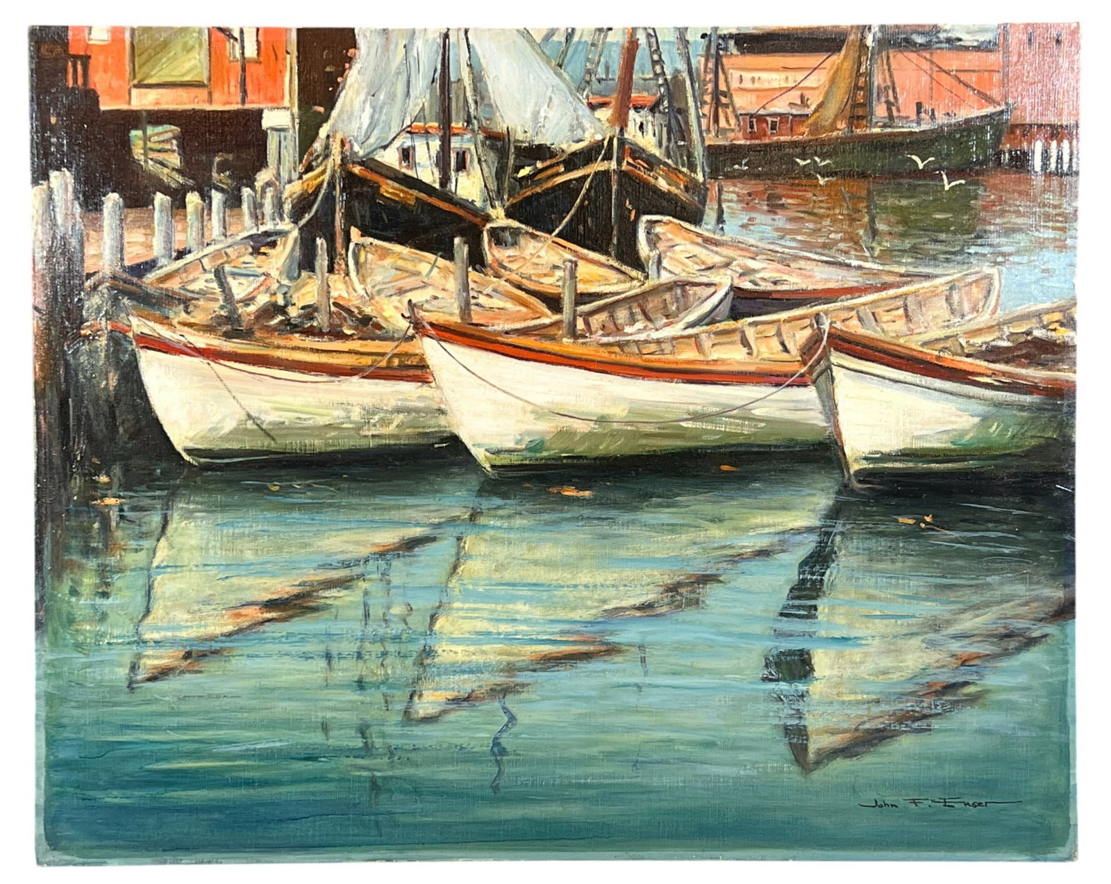 JOHN F. ENSER (1898-1968): "Gloucester Reflection" oil on canvas 24 x 30 inches. signed and titled verso unframed. Condition: Good Temp No 8499Vose