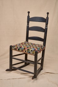 TOLE PAINTED ROCKER with GEOMETRIC NEEDLEPOINT